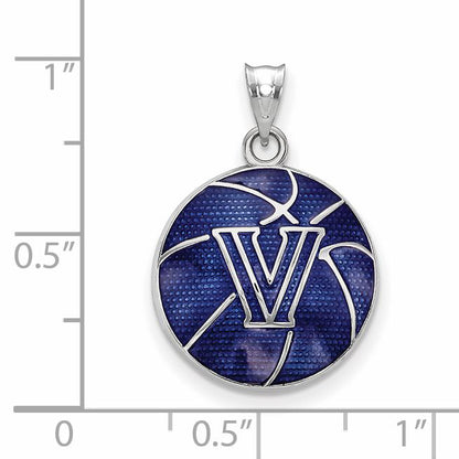 Sterling Silver Rhodium Plated Logoart Villanova University Letter V Enameled Basketball Pendant