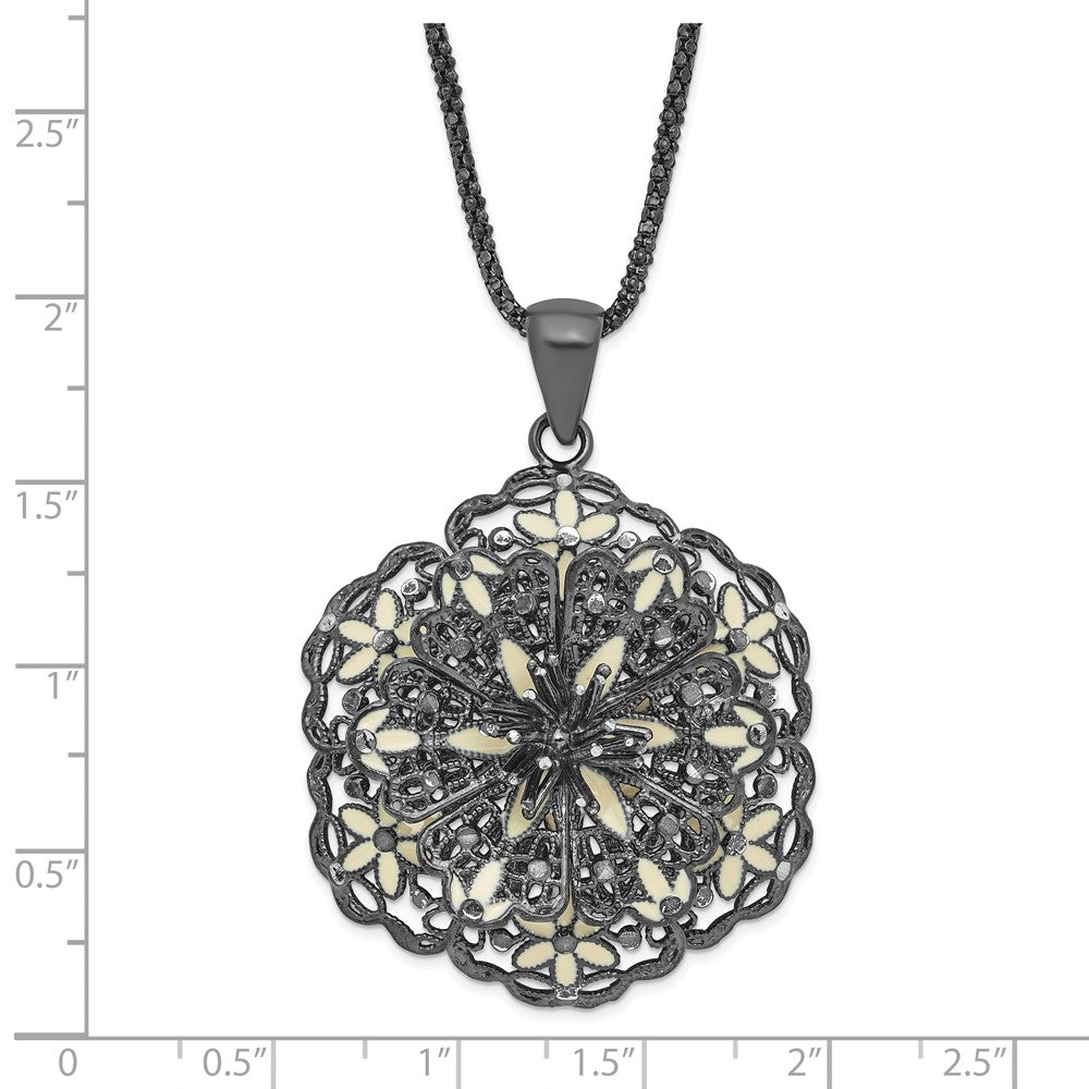 Sterling Silver Black Plated Polished Enameled Vintage Lace Flower Necklace