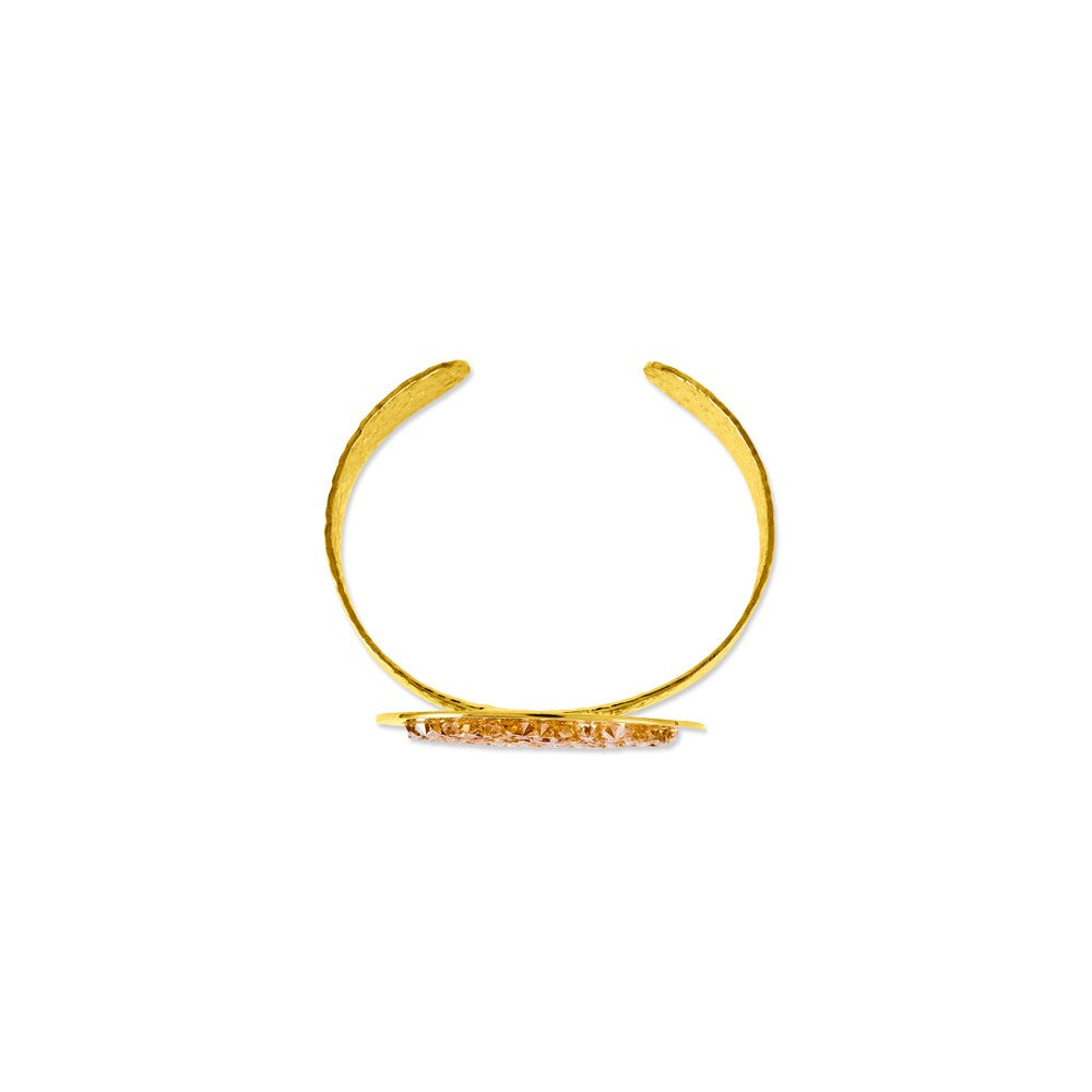 Sterling Silver Gold Tone Textured Champagne Crystal Oval Bangle