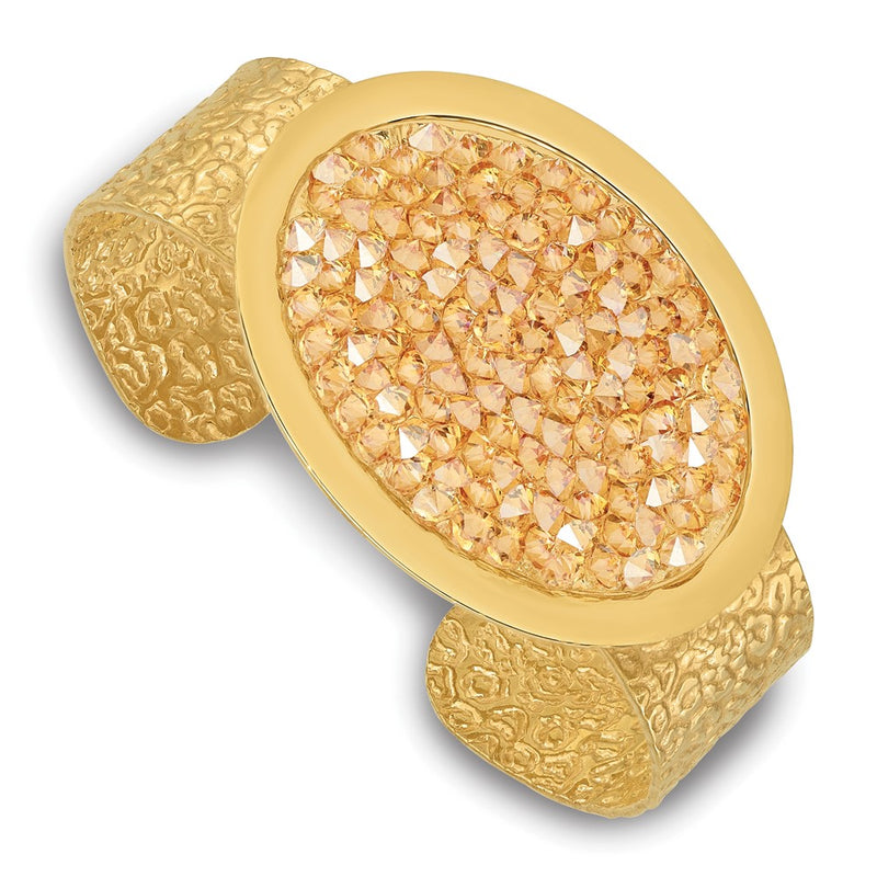Sterling Silver Gold Tone Textured Champagne Crystal Oval Bangle