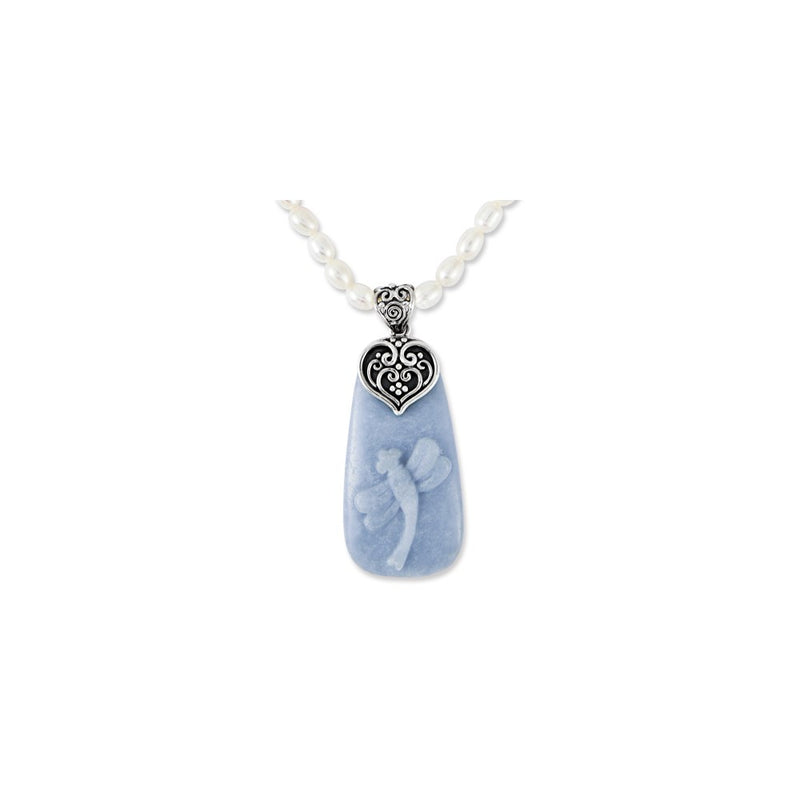 Sterling Silver 18' Pol. Angelite Dragonfly Pendant Necklace