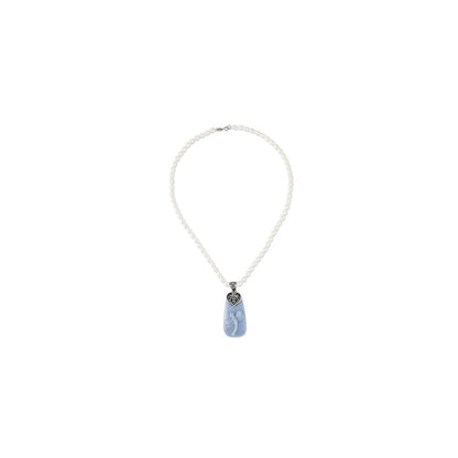 Sterling Silver 18' Pol. Angelite Dragonfly Pendant Necklace