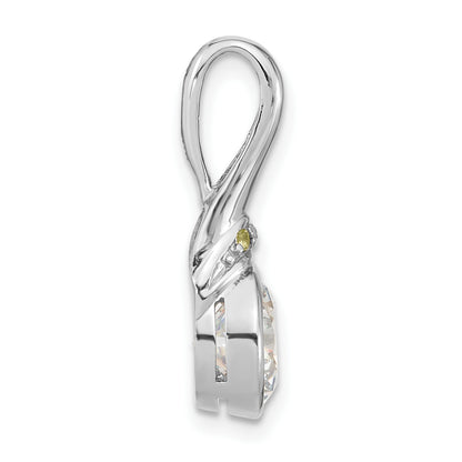 Sterling Silver Rhodium Plated Cz And Peridot Pendant