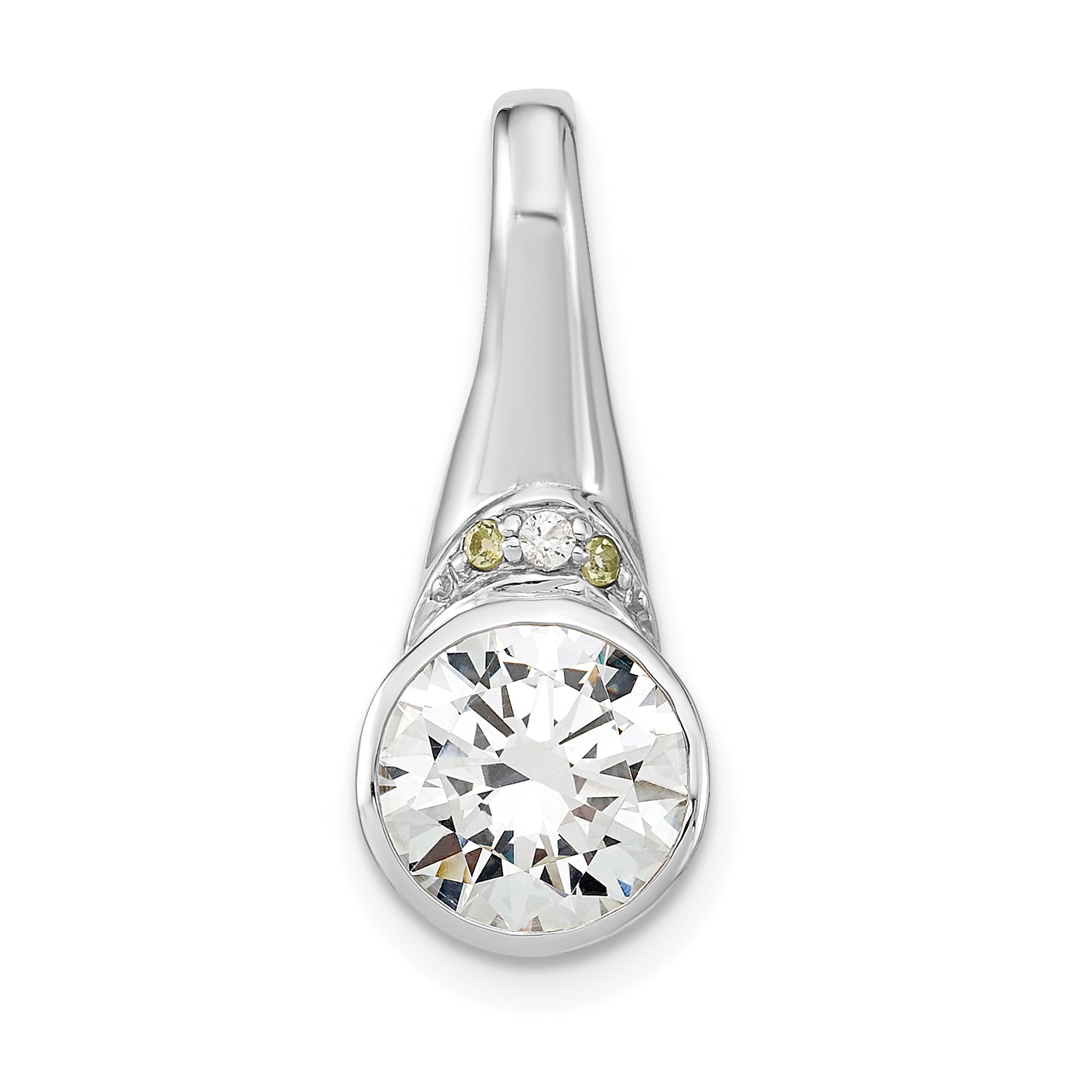 Sterling Silver Rhodium Plated Cz And Peridot Pendant