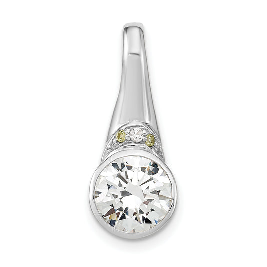 Sterling Silver Rhodium Plated Cz And Peridot Pendant