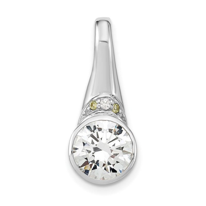 Sterling Silver Rhodium Plated Cz And Peridot Pendant