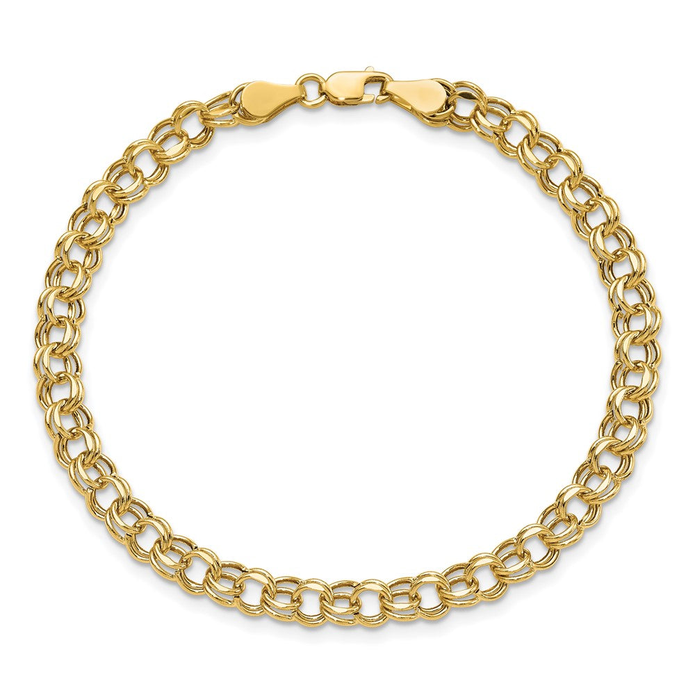 14K Yellow Gold 5mm Hollow Double Link 7.25 Inch Charm Bracelet