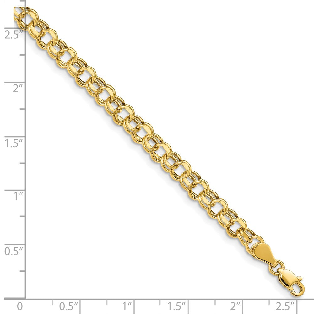14K Yellow Gold 5mm Hollow Double Link 7.25 Inch Charm Bracelet