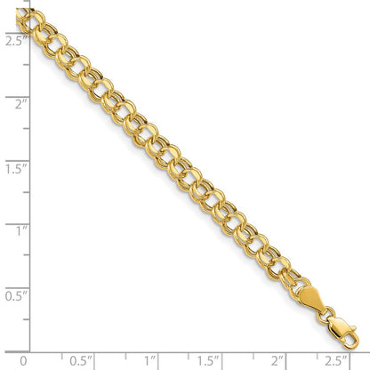 14K Yellow Gold 5mm Hollow Double Link 7.25 Inch Charm Bracelet