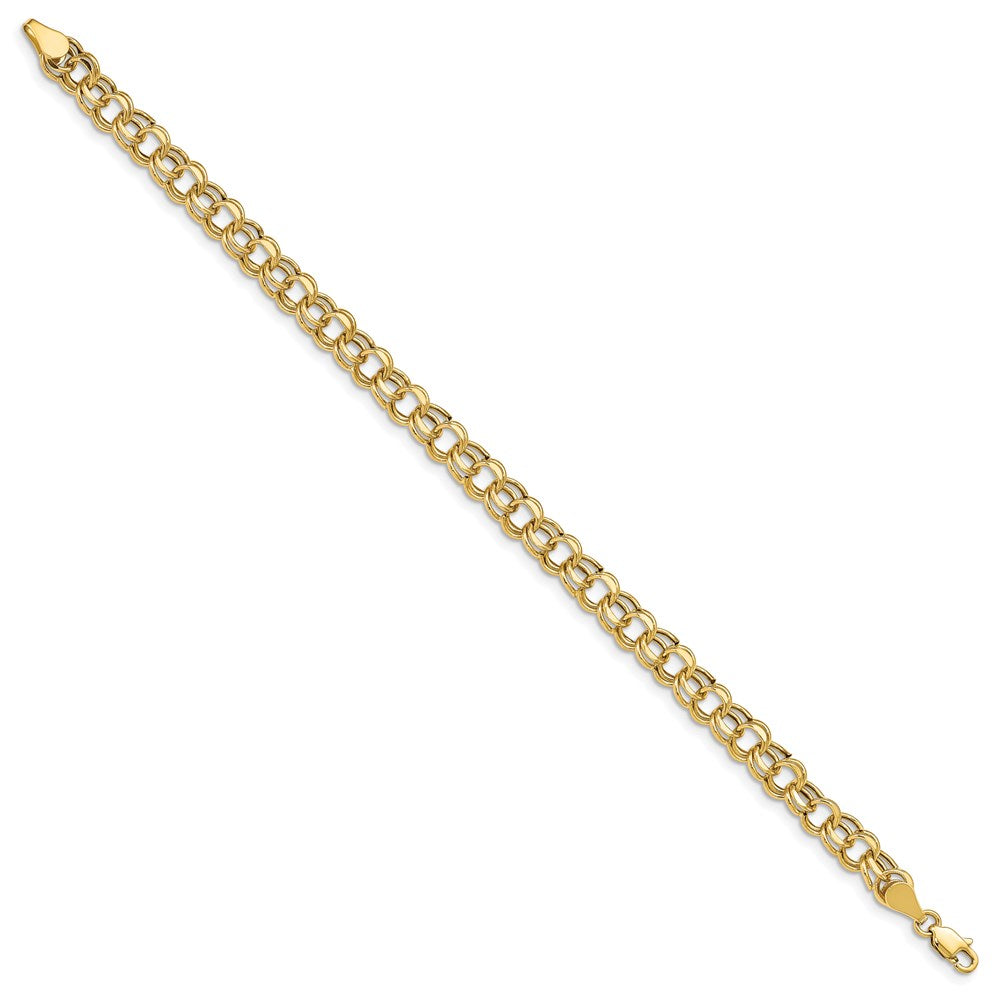 14K Yellow Gold 6.25mm Hollow Double Link 7 Inch Charm Bracelet