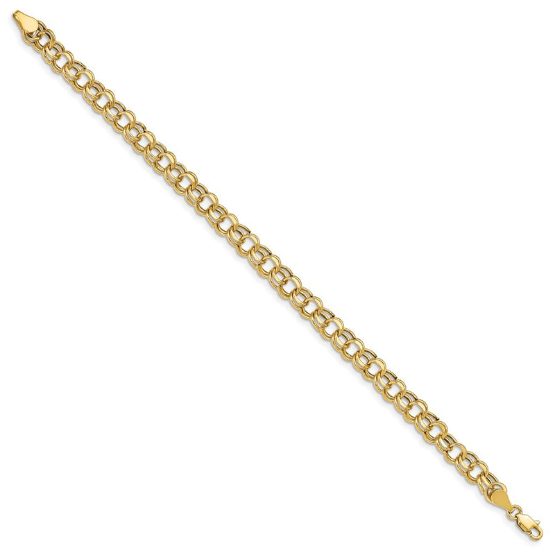 14K Yellow Gold 6.25mm Hollow Double Link 7 Inch Charm Bracelet