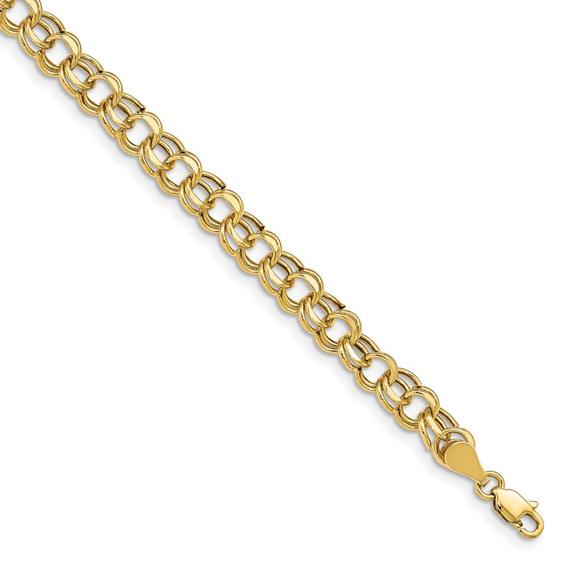 14K Yellow Gold 6.25mm Hollow Double Link 7 Inch Charm Bracelet