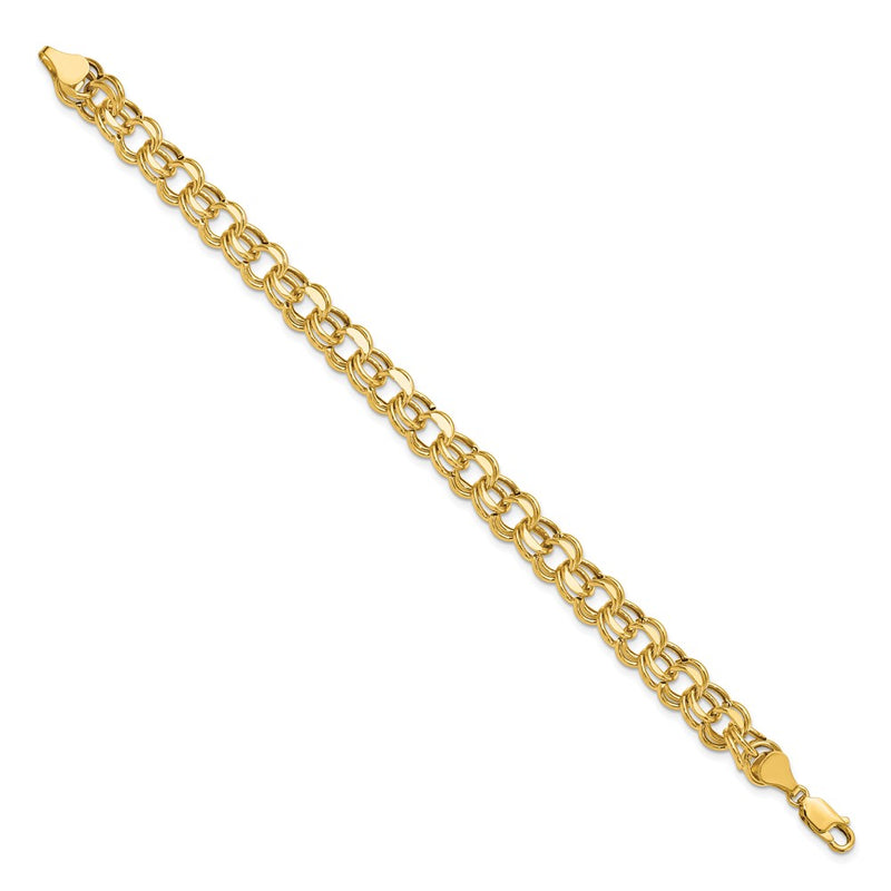 14K Yellow Gold 9mm Hollow Double Link 8.25 Inch Charm Bracelet