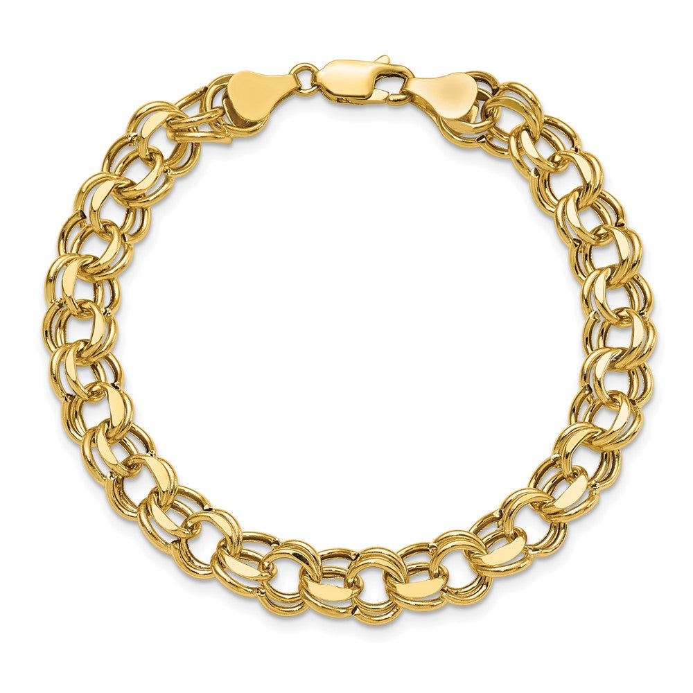 14K Yellow Gold 9mm Hollow Double Link 8.25 Inch Charm Bracelet