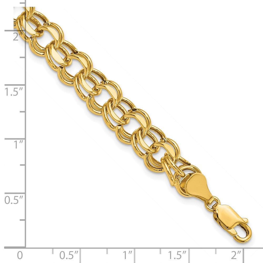 14K Yellow Gold 9mm Hollow Double Link 8.25 Inch Charm Bracelet