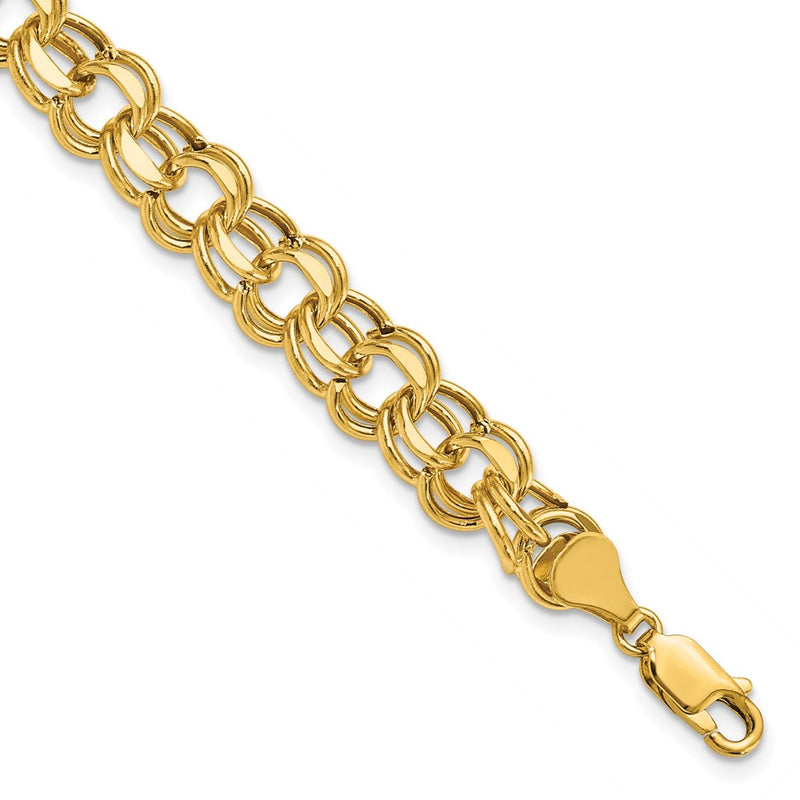 14K Yellow Gold 9mm Hollow Double Link 7.25 Inch Charm Bracelet