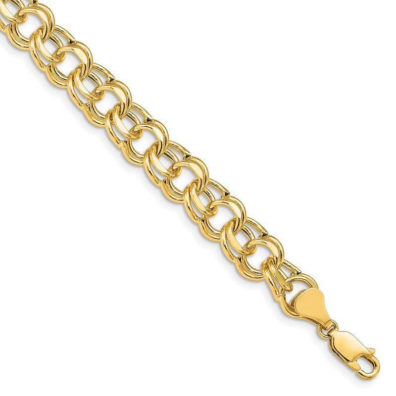 14K Yellow Gold 9.5mm Hollow Double Link 7.25 Inch Charm Bracelet