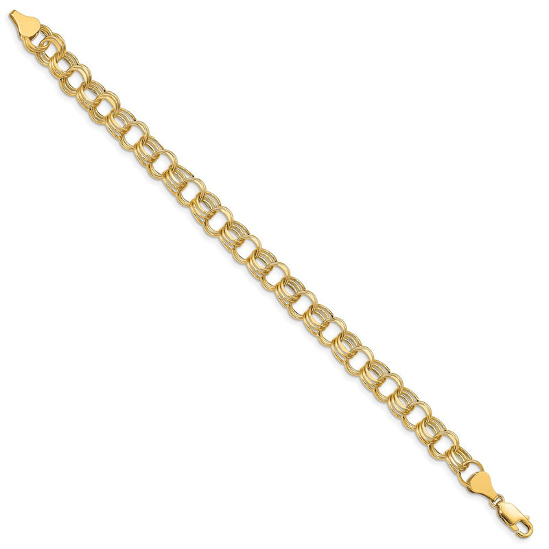 14K Yellow Gold 8.5mm Hollow Triple Link 7.25 Inch Charm Bracelet