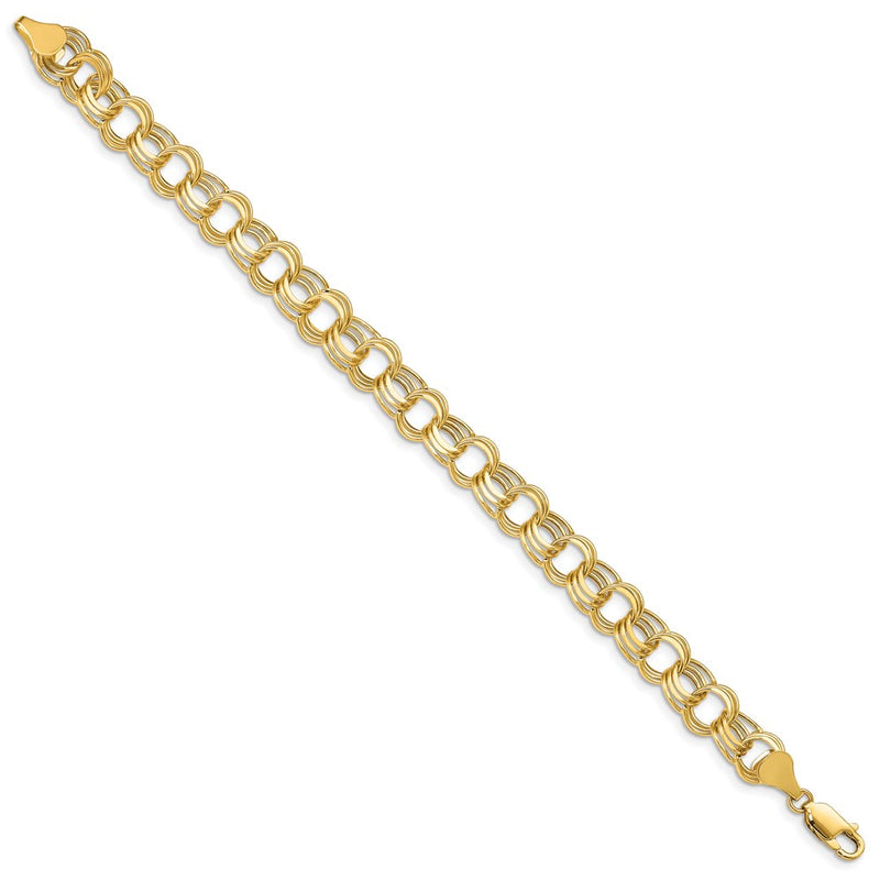14K Yellow Gold 9mm Hollow Triple Link 7 Inch Charm Bracelet