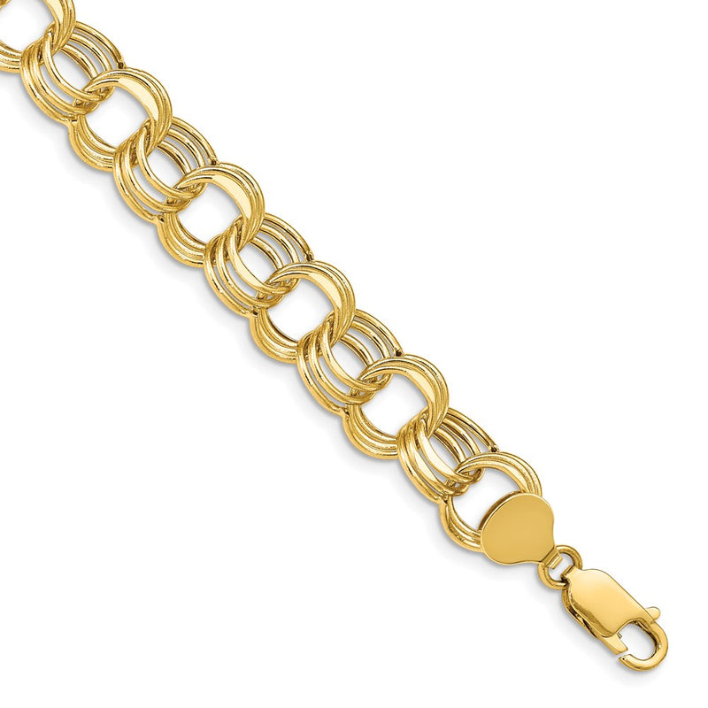 14K Yellow Gold 11mm Hollow Triple Link 7 Inch Charm Bracelet