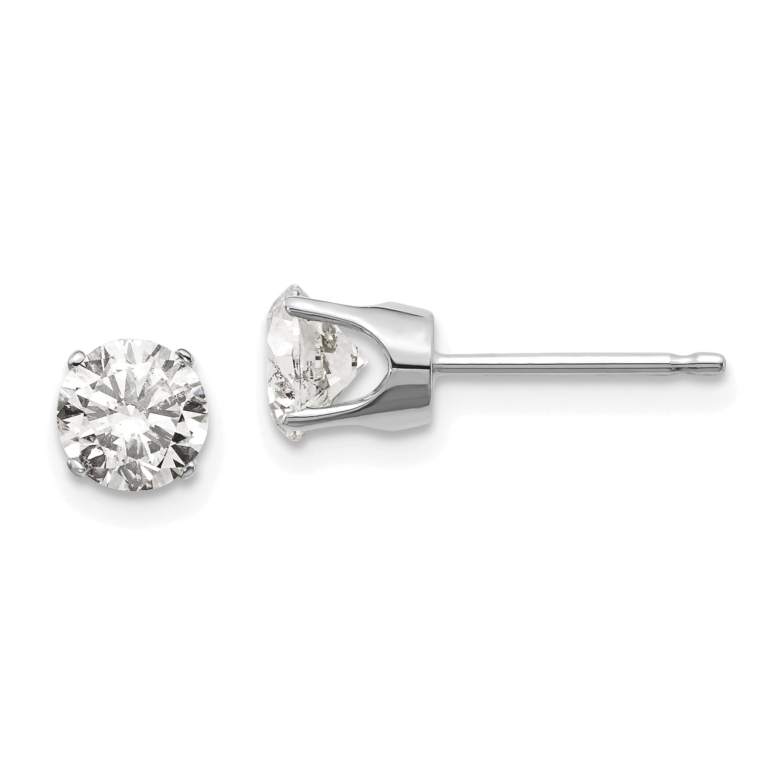 14K White Gold 14Kw 1.00Ct. I2 K L Diamond Stud Push On Post Earrings