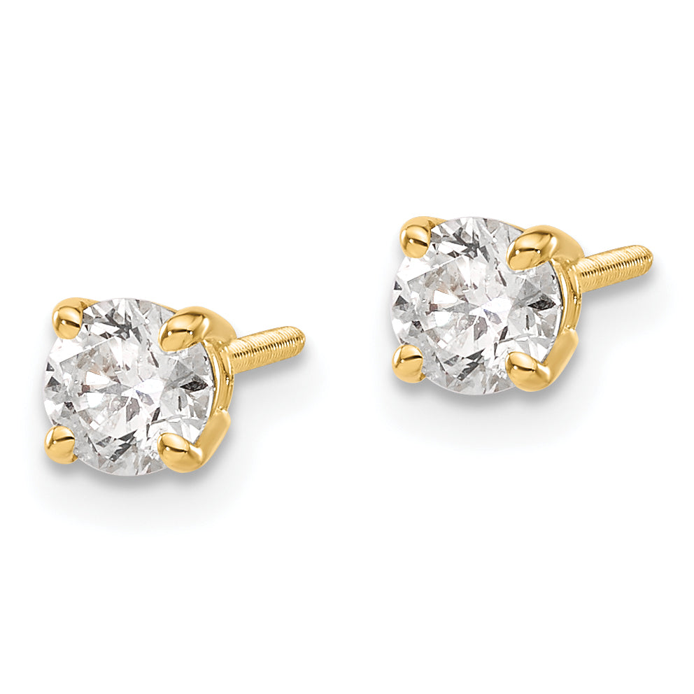 14K Yellow Gold 14Ky .60Ct. Si3 G I Diamond Stud Thread On/Off Post Earrings