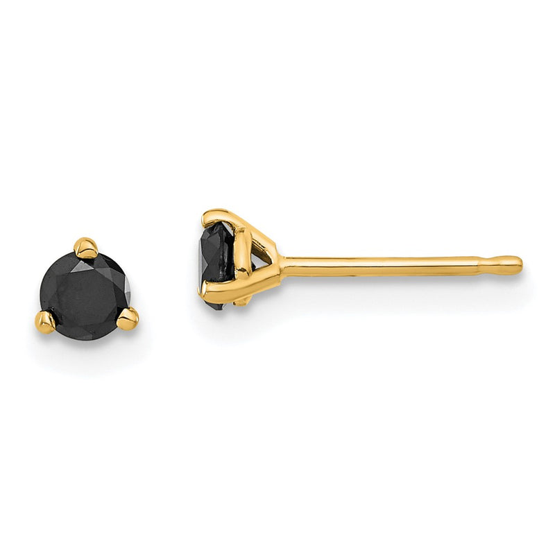 14K Yellow Gold 1/3Ct Black Diamond Stud Earrings