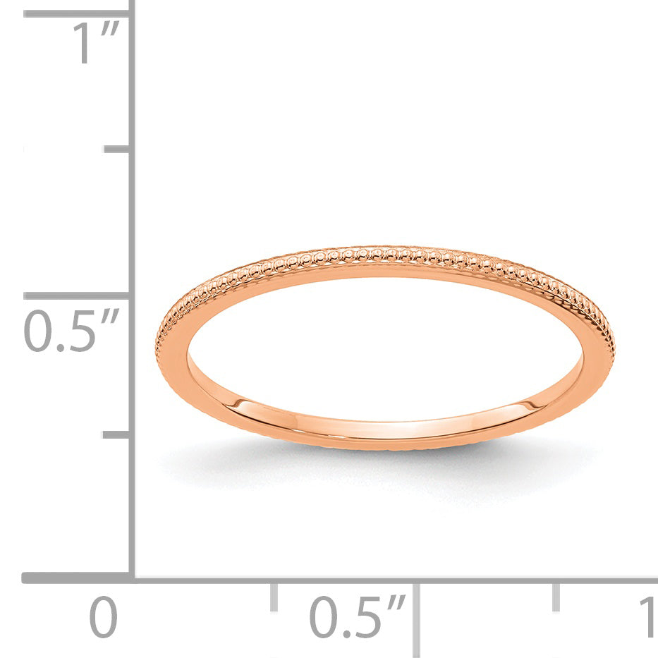 14K Rose Gold 1.2mm Beaded Stackable Band