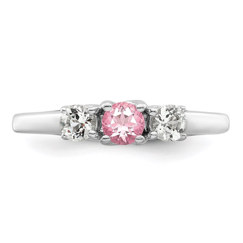 Sterling Silver Survivor Collection Rhodium Plated Clear And Pink Topaz Pamela Ring