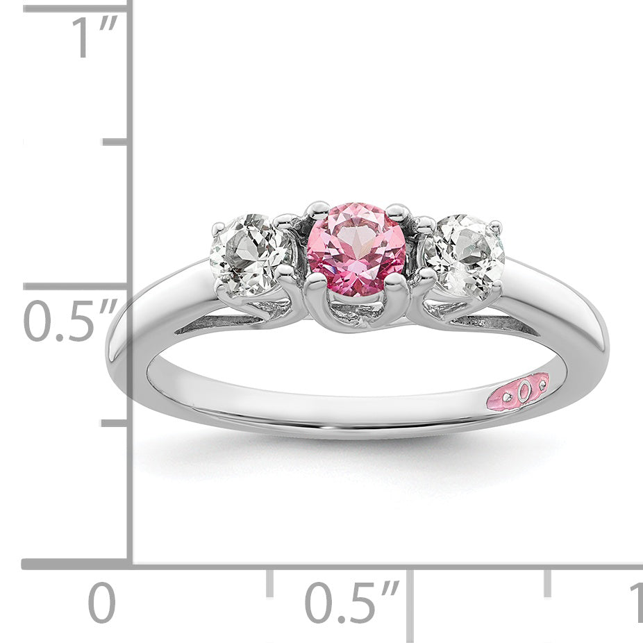 Sterling Silver Survivor Collection Rhodium Plated Clear And Pink Topaz Pamela Ring