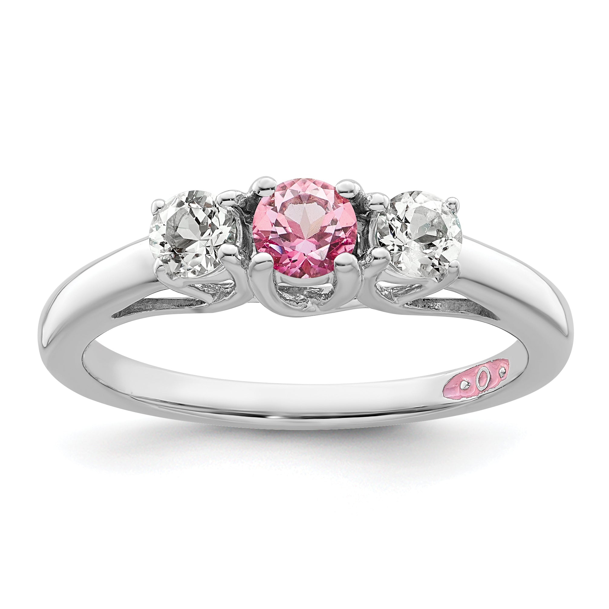 Sterling Silver Survivor Collection Rhodium Plated Clear And Pink Topaz Pamela Ring