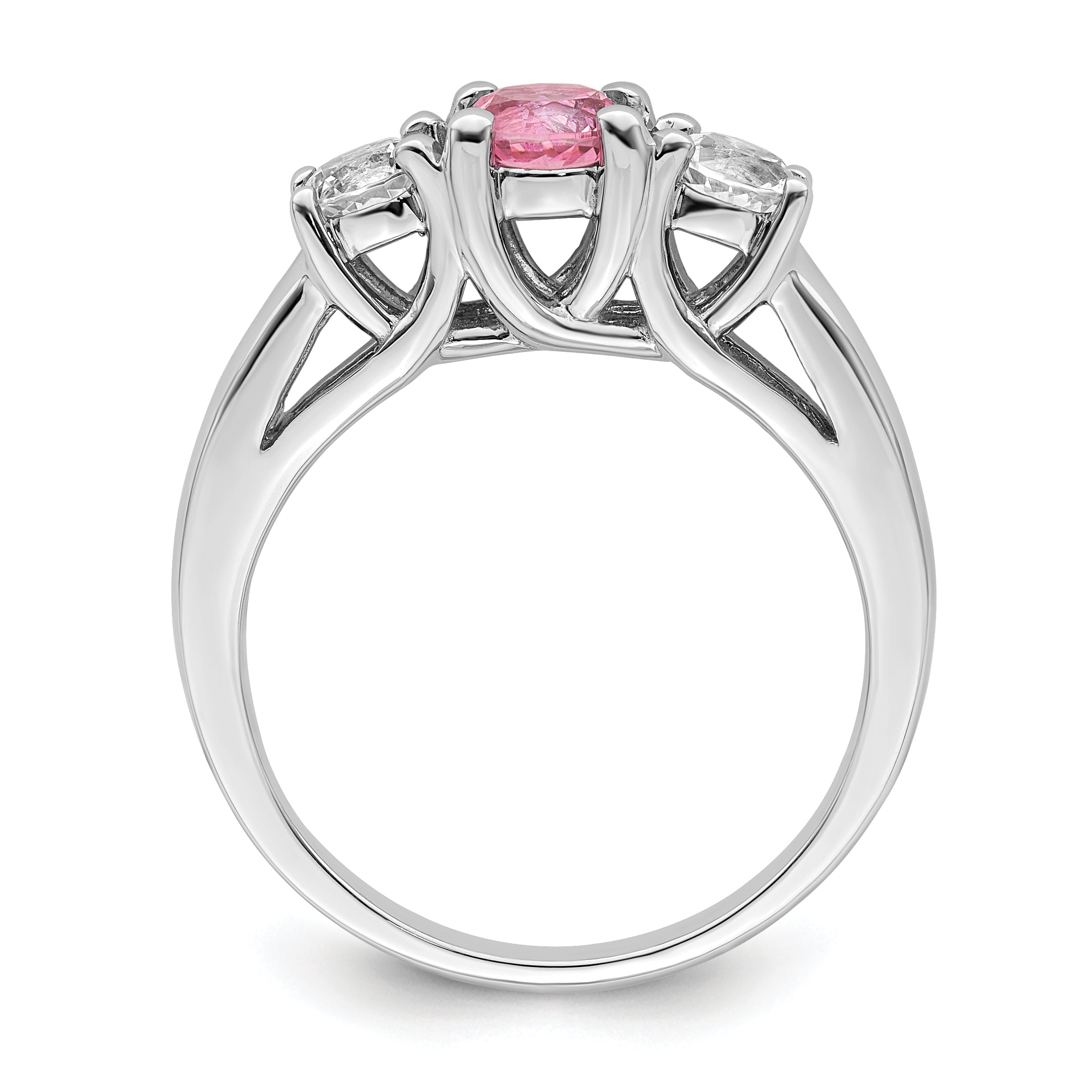 Sterling Silver Survivor Collection Rhodium Plated Clear And Pink Topaz Pamela Ring
