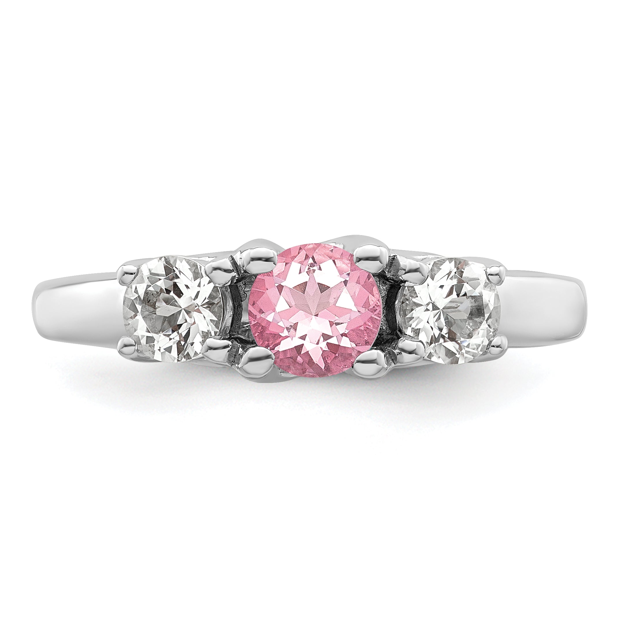 Sterling Silver Survivor Collection Rhodium Plated Clear And Pink Topaz Pamela Ring