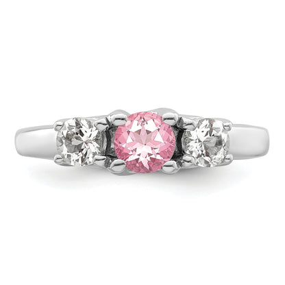 Sterling Silver Survivor Collection Rhodium Plated Clear And Pink Topaz Pamela Ring