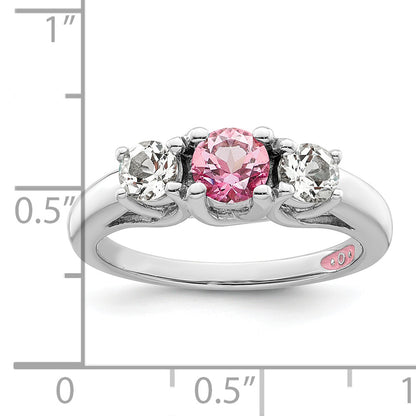 Sterling Silver Survivor Collection Rhodium Plated Clear And Pink Topaz Pamela Ring