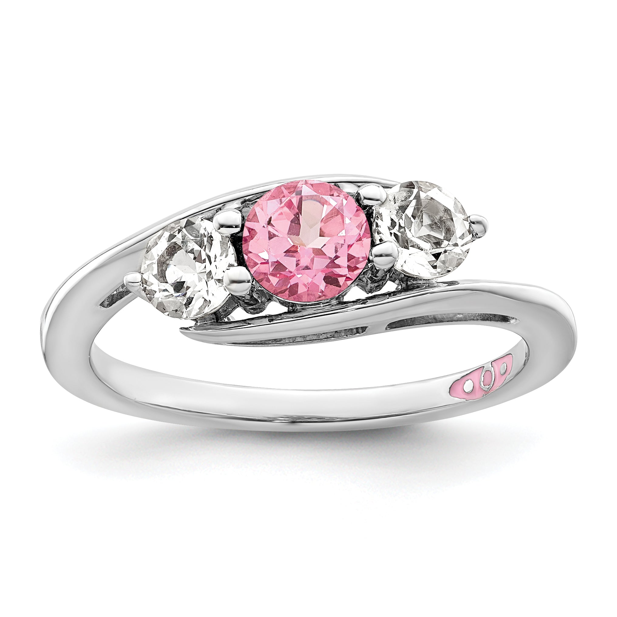 Sterling Silver Survivor Collection Rhodium Plated White And Pink Topaz Sue Ring