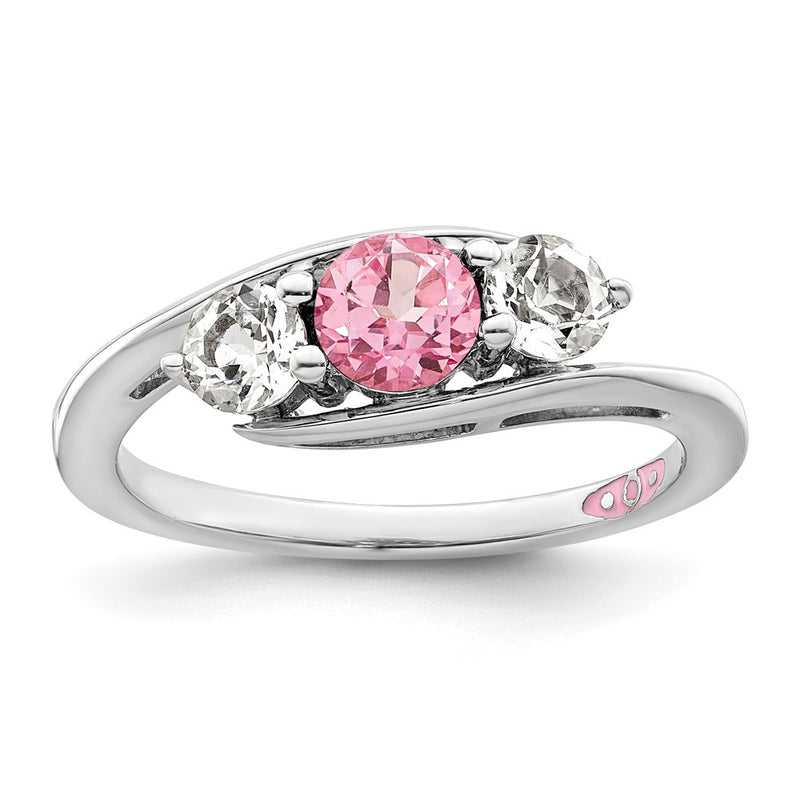 Sterling Silver Survivor Collection Rhodium Plated White And Pink Topaz Sue Ring