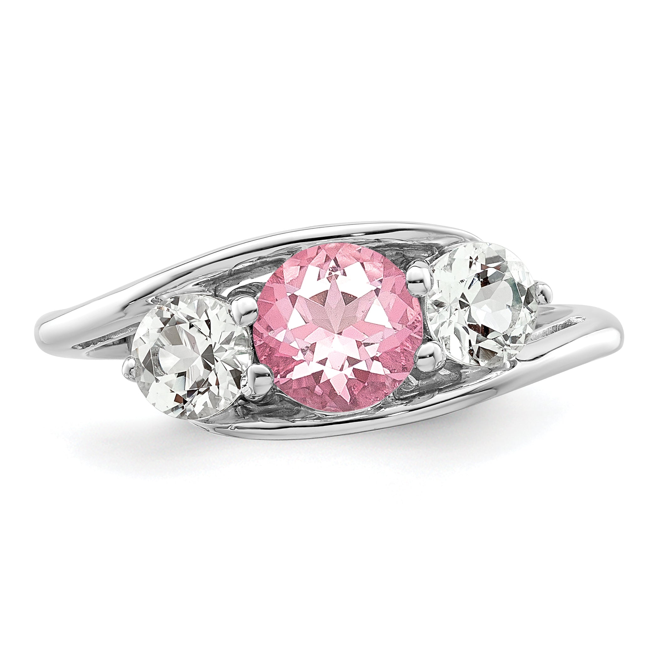 Sterling Silver Survivor Collection Rhodium Plated White And Pink Topaz Sue Ring