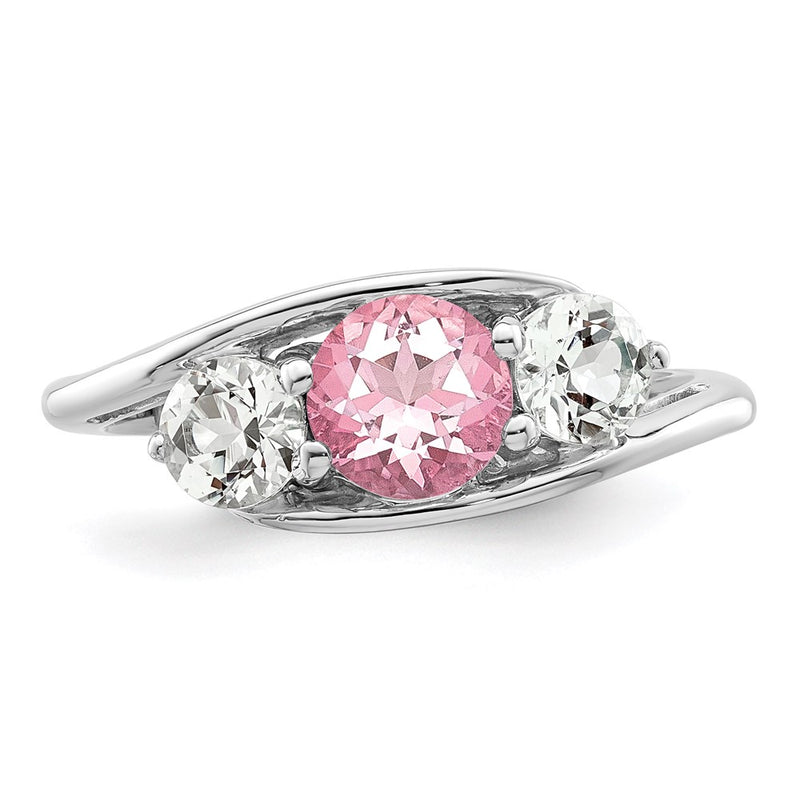 Sterling Silver Survivor Collection Rhodium Plated White And Pink Topaz Sue Ring