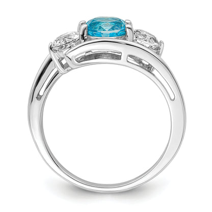 Sterling Silver Survivor Collection Rhodium Plated White And Blue Topaz Sue Ring (Size 8 Only)