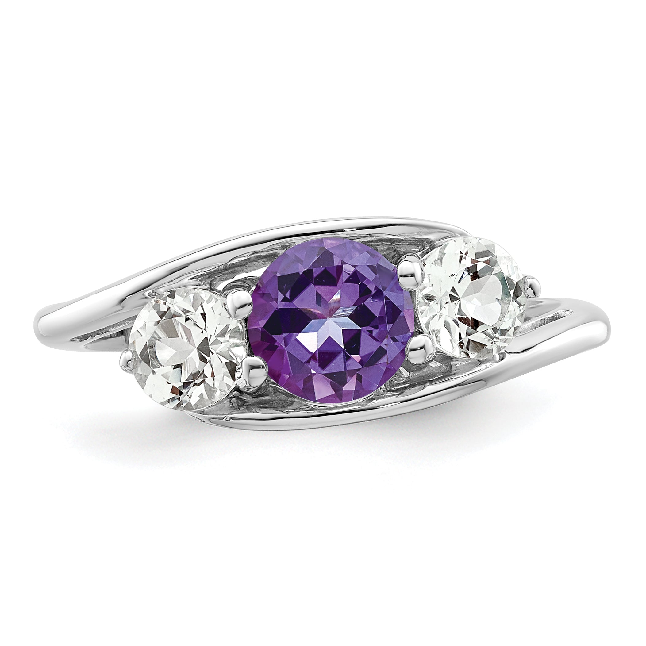 Sterling Silver Survivor Collection Rhodium Plated White And Purple Topaz Sue Ring