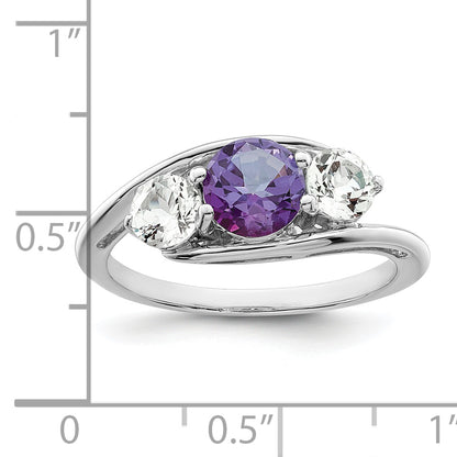 Sterling Silver Survivor Collection Rhodium Plated White And Purple Topaz Sue Ring