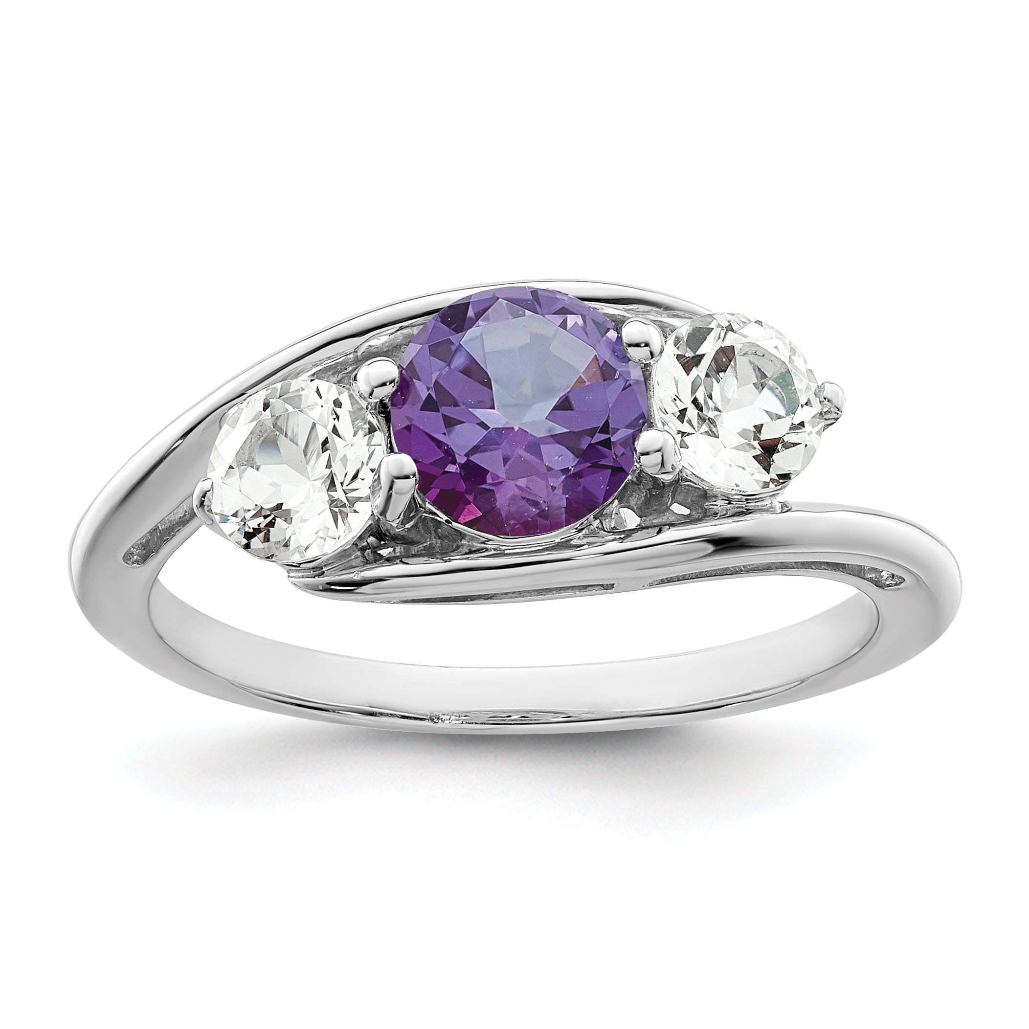 Sterling Silver Survivor Collection Rhodium Plated White And Purple Topaz Sue Ring
