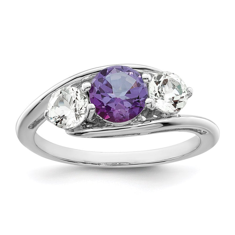 Sterling Silver Survivor Collection Rhodium Plated White And Purple Topaz Sue Ring