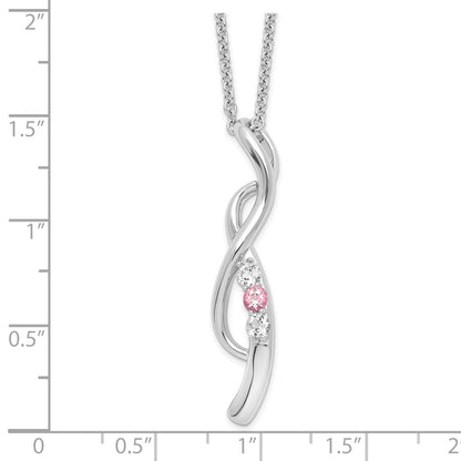 10K White Gold Survivor Collection Rhodium-Plated 16 Inch And Pink Swarovski Topaz Drop Of Faith Necklace With 2 Extender