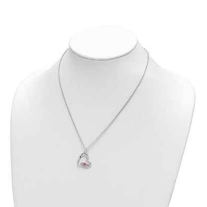 Sterling Silver Survivor Collection Rhodium Plated Clear Pink Topaz Heart Of Strength Necklace
