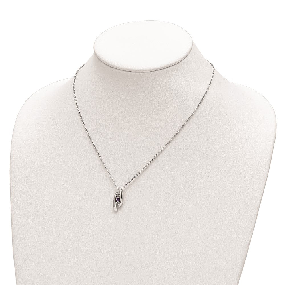 10K White Gold Survivor Clear and Purple Swarovski Topaz Pillar of Strength Necklace