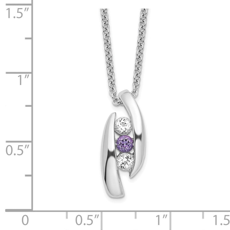 10K White Gold Survivor Clear and Purple Swarovski Topaz Pillar of Strength Necklace
