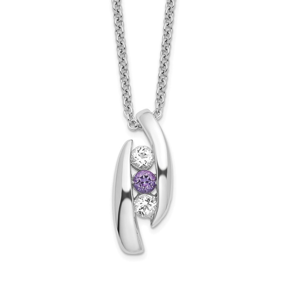 10K White Gold Survivor Clear and Purple Swarovski Topaz Pillar of Strength Necklace