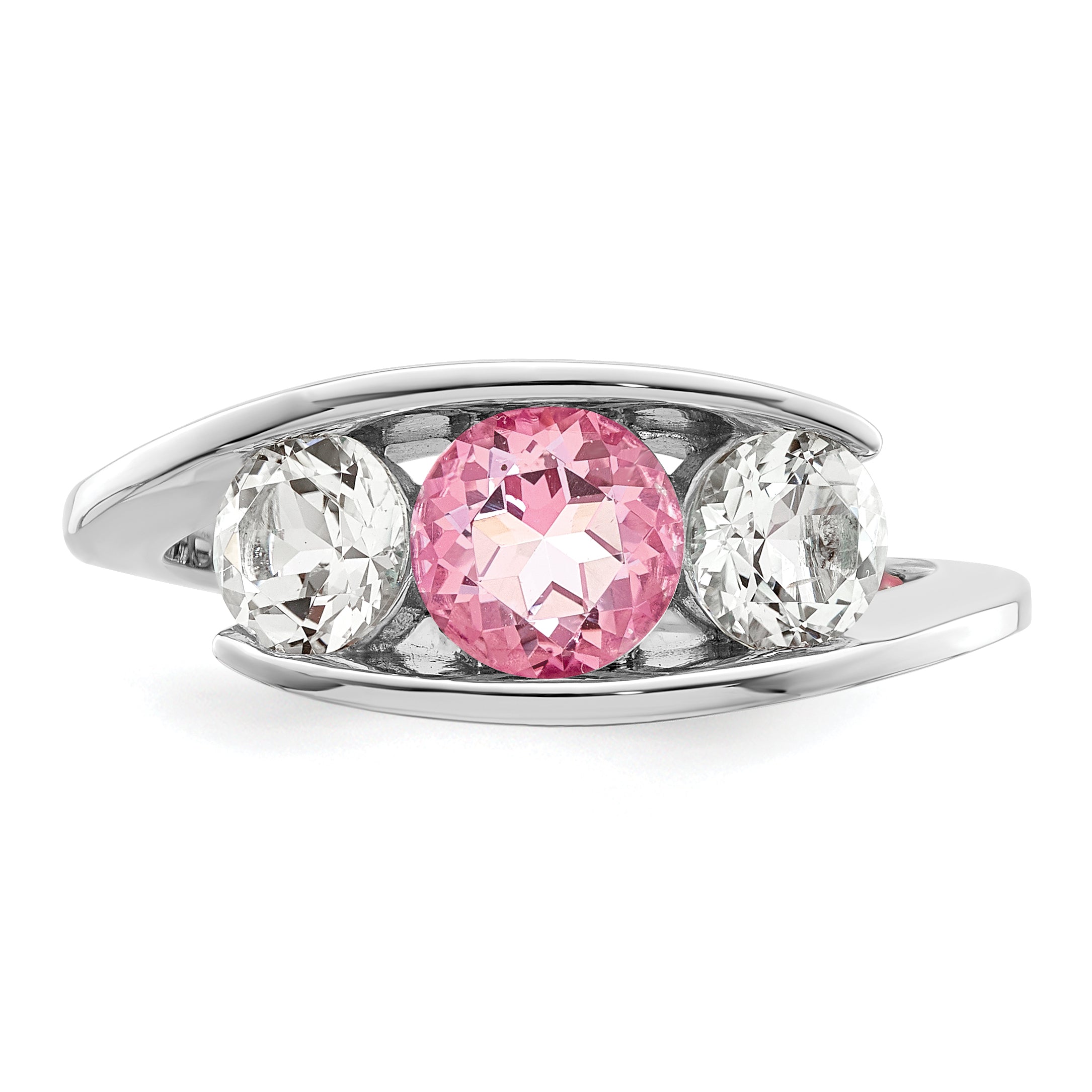 Sterling Silver Survivor Collection Rhodium Plated White And Pink Topaz Journey Ring (Size 7 Only)
